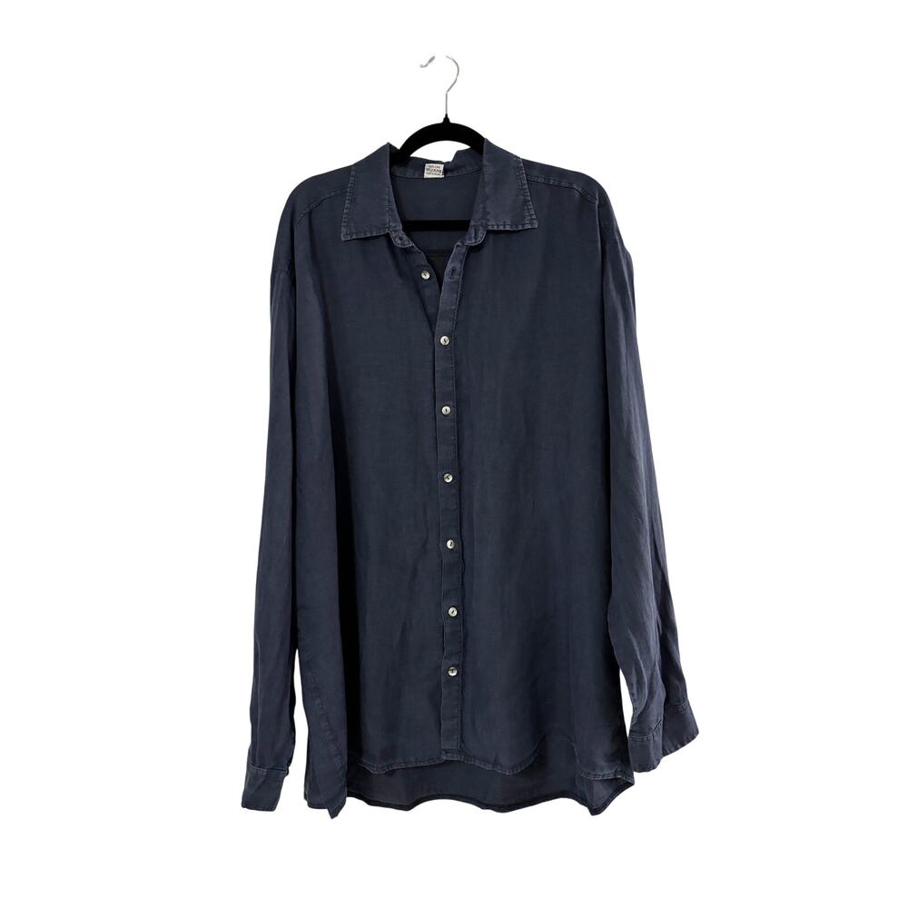 Beslika Navy Blue 100% Linen Button Front Shirt Mens 3XL Long Sleeve Relaxed
